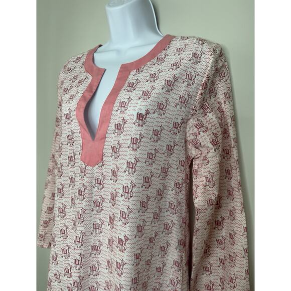 Anthropologie Pomegranate Boho Cotton Tunic S Pink White Resort Llama Print NWT - Picture 3 of 13